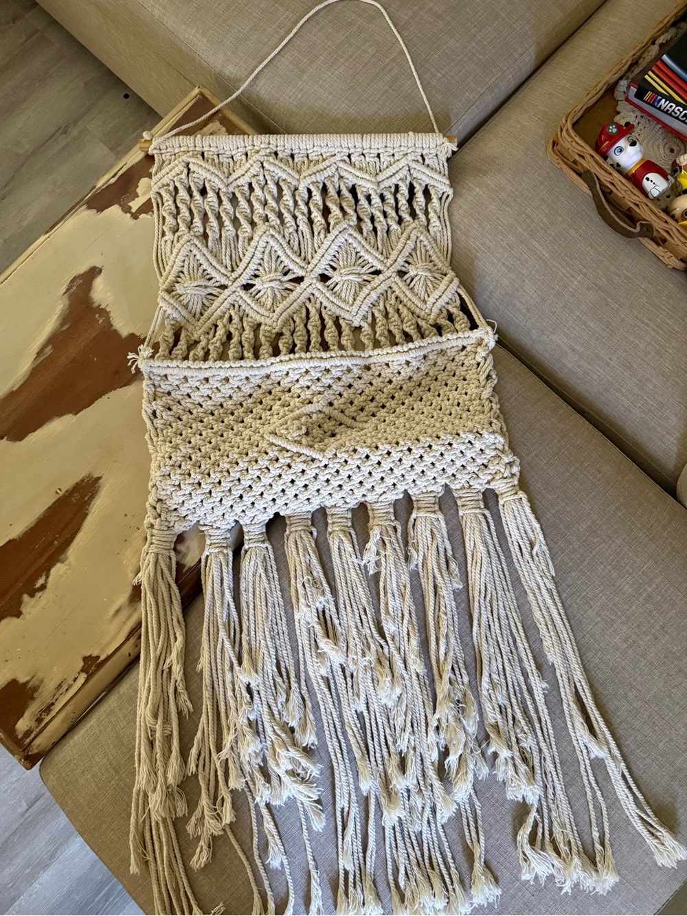 Boho Macrame Wall Hanging in Cream - Decorative Hanging Tapestry